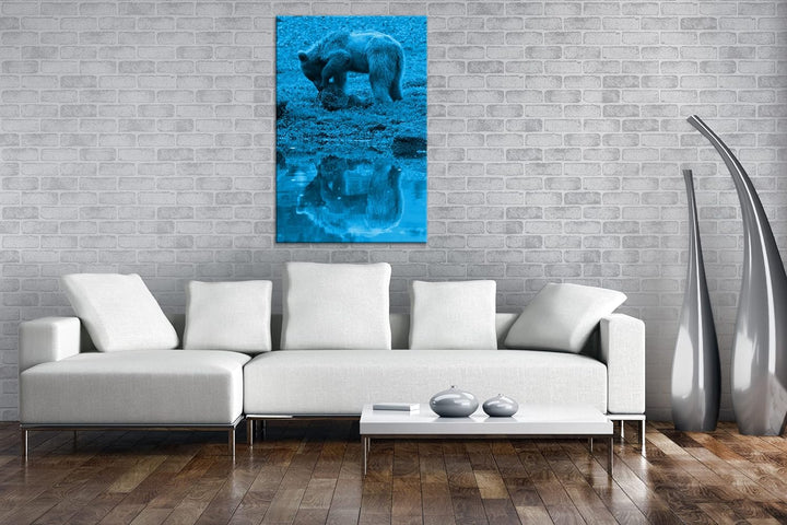 deyoli Verspielter brauner Bär Format 80x60 Effekt: Monocrome Blau als Leinwandbild, Motiv fertig ge