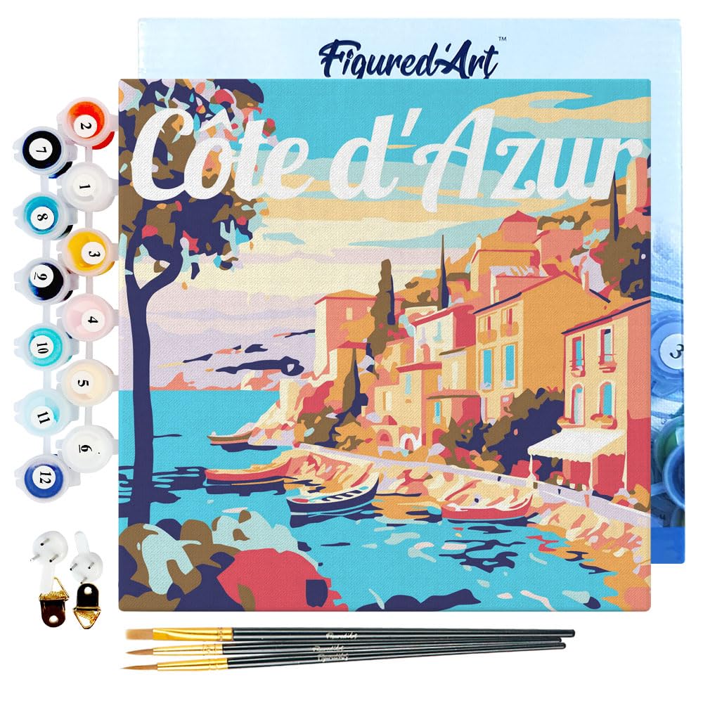Figured'Art Mini Malen Nach Zahlen Erwachsene Mit Rahmen 20x20cm Kleines Format - Reiseplakat Côte d