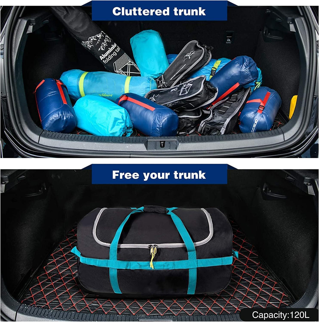 campMax 85L Faltbare Reisetasche mit Rollen, Klappbare Grosse Trolley Sporttasche mit Rollen für Rei