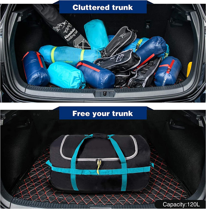 campMax 85L Faltbare Reisetasche mit Rollen, Klappbare Grosse Trolley Sporttasche mit Rollen für Rei