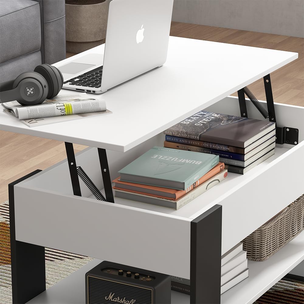 Vicco Couchtisch Lifto, Weiss/Anthrazit, 92 x 51 cm mit Liftfunktion, Weiss/Anthrazit