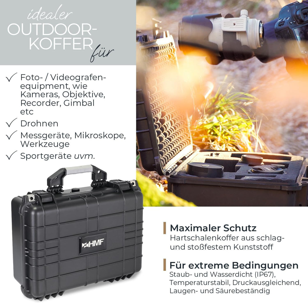 HMF ODK100 Outdoor-Fotokoffer, Transportkoffer mit Rasterschaumstoff | 41 x 32 x 17,5 cm, 41 x 32 x