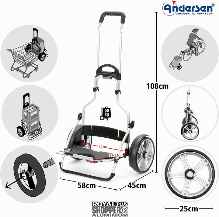 ANDERSEN Einkaufstrolley - Royal Sh. Plus Fado 3.0 schwarz | Fahrradanhänger, Kugellagerräder, aus A