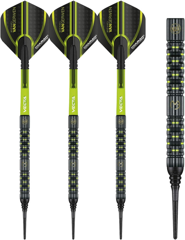 WINMAU Michael Van Gerwen MvG Adrenalin Tungsten Softip Darts Set 18 Gram with Prism Flights and Vec