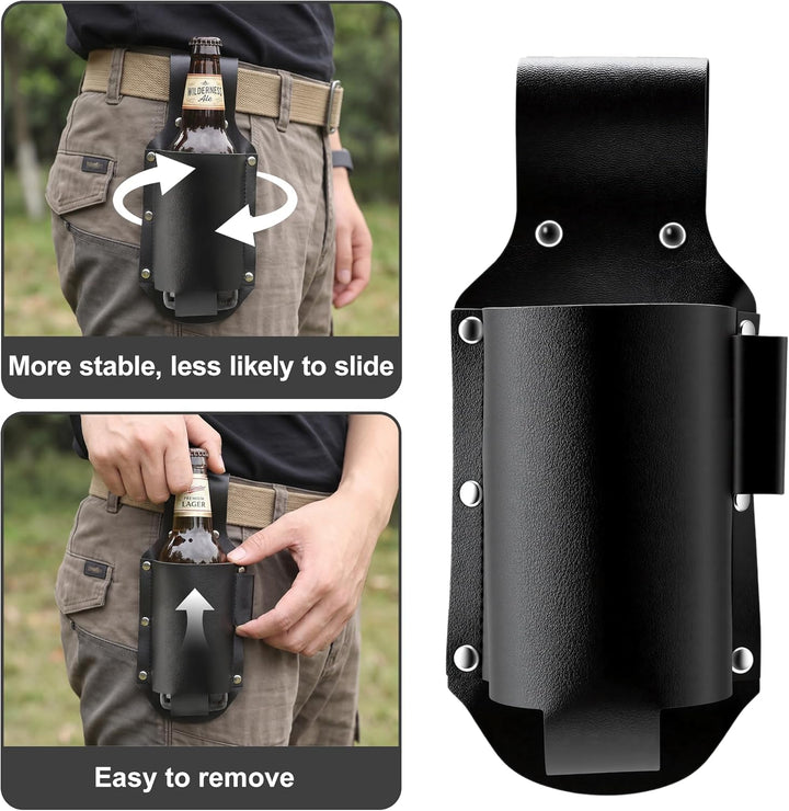 Biergürtel aus PU Leder, Bierhalter zum Befestigen am Gürtel, Tragbarer Bierholster im Cowboy-Design