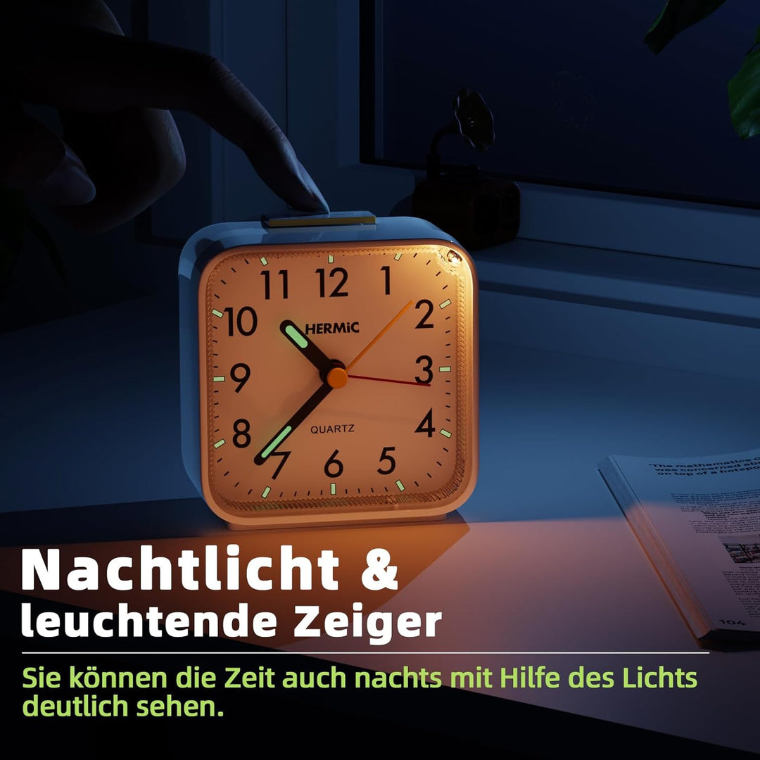 Wecker Analog Ohne Ticken Wecker mit Licht, Batteriebetrieben, Lauter Alarm, Schlummerfunktion, Gerä