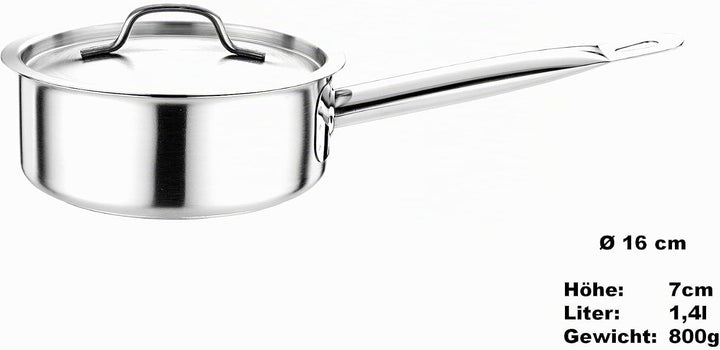 Edelstahl Kochtopf mit Deckel für alle Herdarten Topf in 11 Grössen Ø 16cm - Höhe 7cm, &amp;