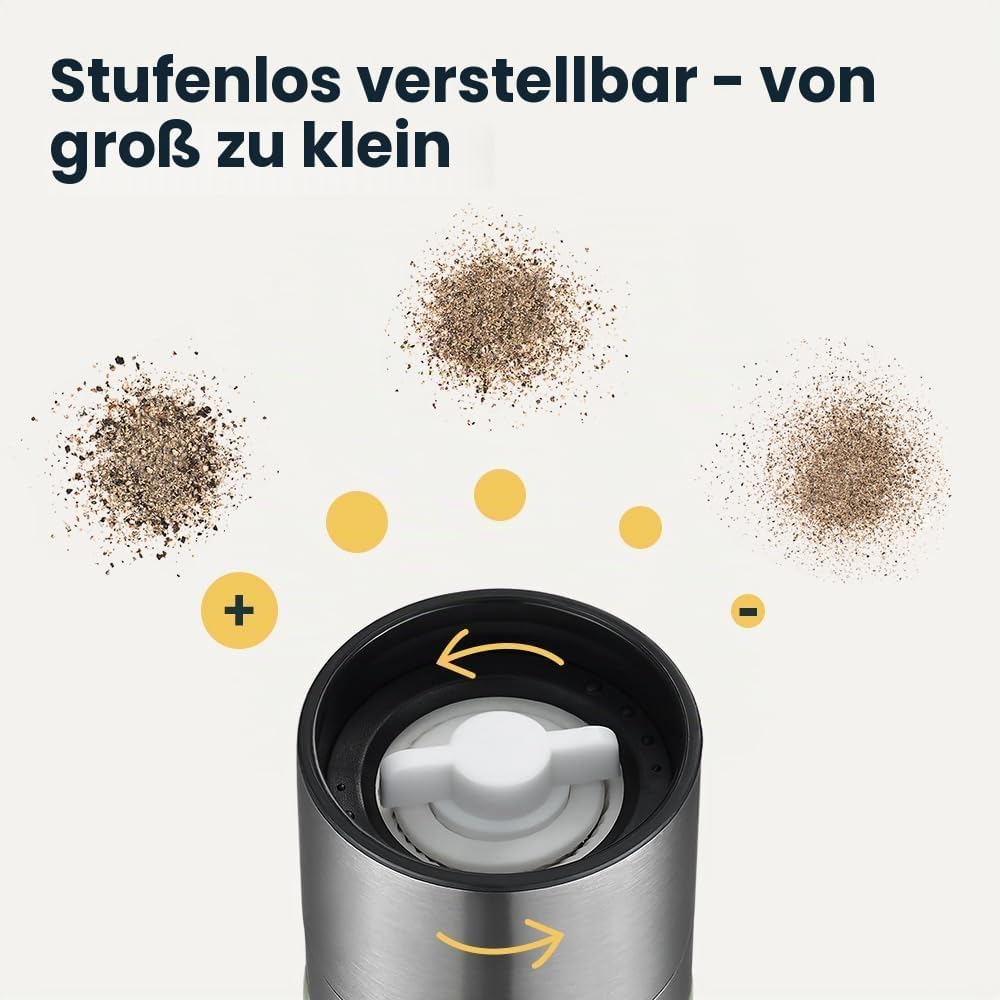 SILBERTHAL Gewürzmühlen 4er Set - verstellbares Keramikmahlwerk - Aromadicht - Salz- &amp; Pfeffermühlen