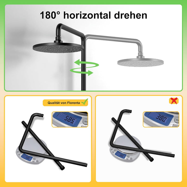Florenta Regendusche Duschsystem ohne Armatur, Duschset mit Edelstahl Duschstange Duschsäule mit Abl