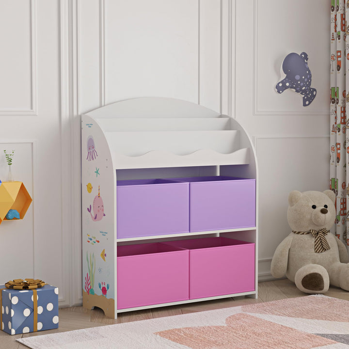 [en.casa] Kinder Bücherregal Orust Kinderregal mit Ozean Motiv Aufbewahrung 97,5 x 82,5 x 29,5 cm Ki
