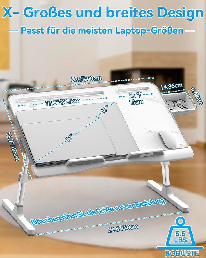 Betttisch, Potuopy verstellbare Höhe Winkel X-Large Laptoptisch, Faltbare Laptop Tisch für Bett für