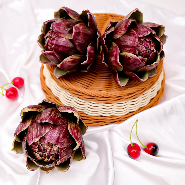 Meiwlong 3Pcs Künstliche Gross Rot Gemüse Artischocke Blumit Gefälscht Realistisch Blumen Strauss Ha