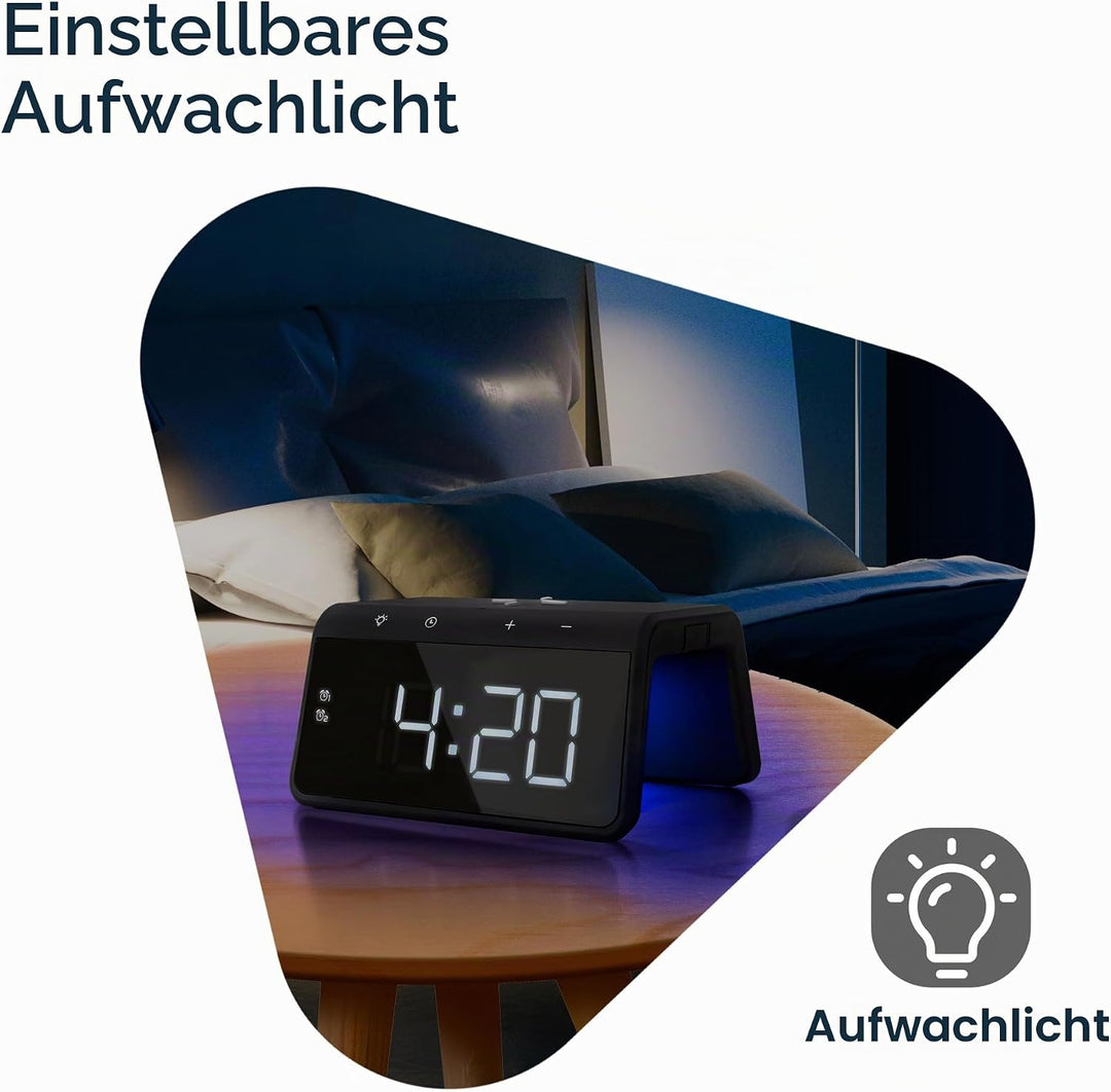 Caliber Wecker mit Ladestation - Wecker Digital mit Wake Up Light - Wecker mit Licht - Dimmbarer LED