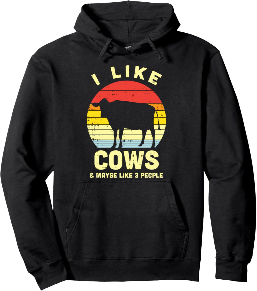 I Like Cows Maybe 3 People Retro Farming Animal Farmer Gift Pullover Hoodie