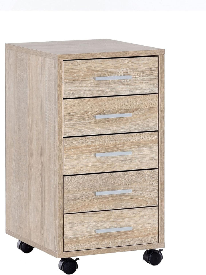 Finebuy Rollcontainer 33 x 63 x 38 cm Holz Schubladenschrank Schreibtisch, Büro Schrank mit 5 Schubl