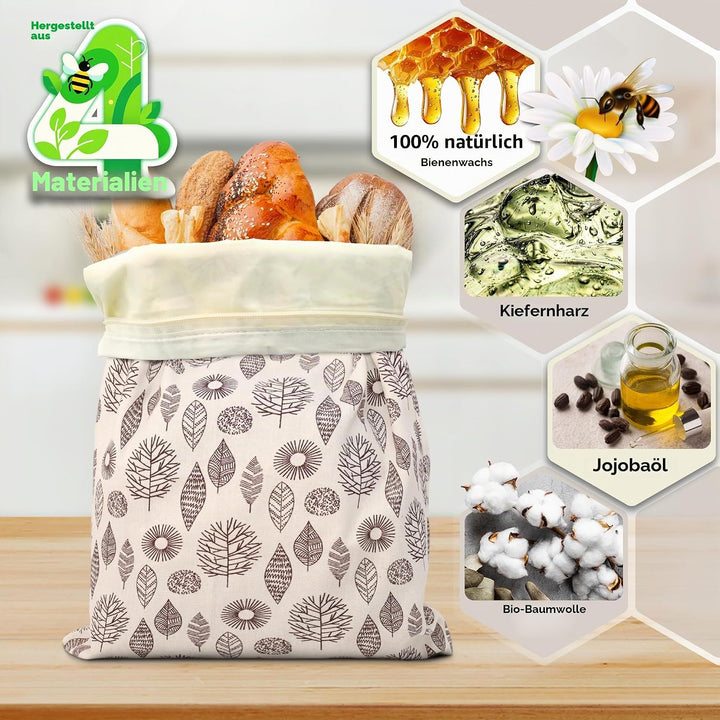 OHIYO Wiederverwendbare Bienenwachs Brotbeutel 43cm×33cm, natürliche Bienenwachs-beschichtete Baumwo