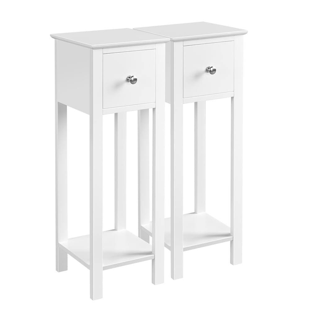 Yaheetech 2 STK. Telefontisch Weiss HBT: ca. 70 x 25 x 25 cm Beistelltisch mit Schublade Konsolentis