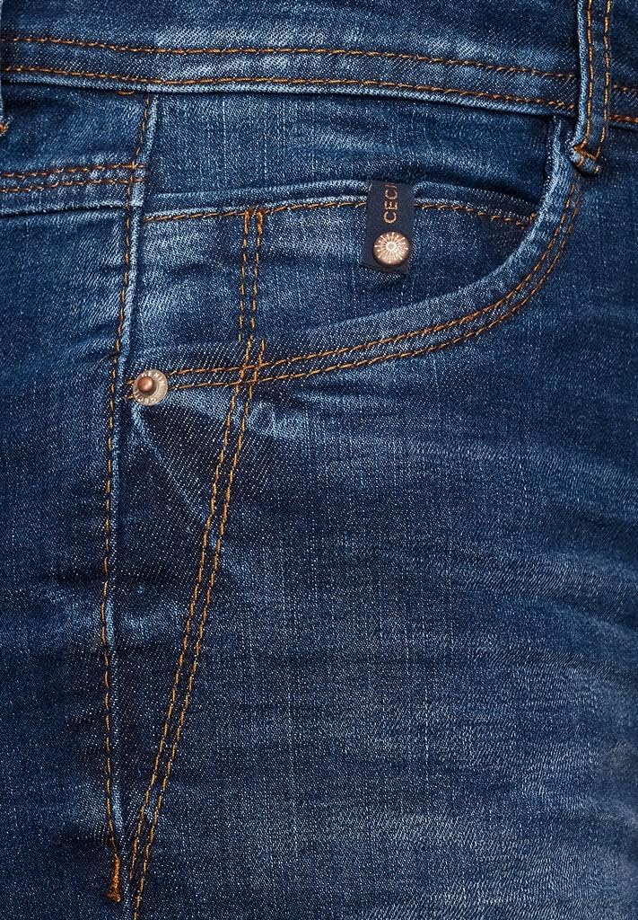 Cecil Damen Toronto Lang Jeans 26W / 32L Mid Blue Used Wash, 26W / 32L Mid Blue Used Wash