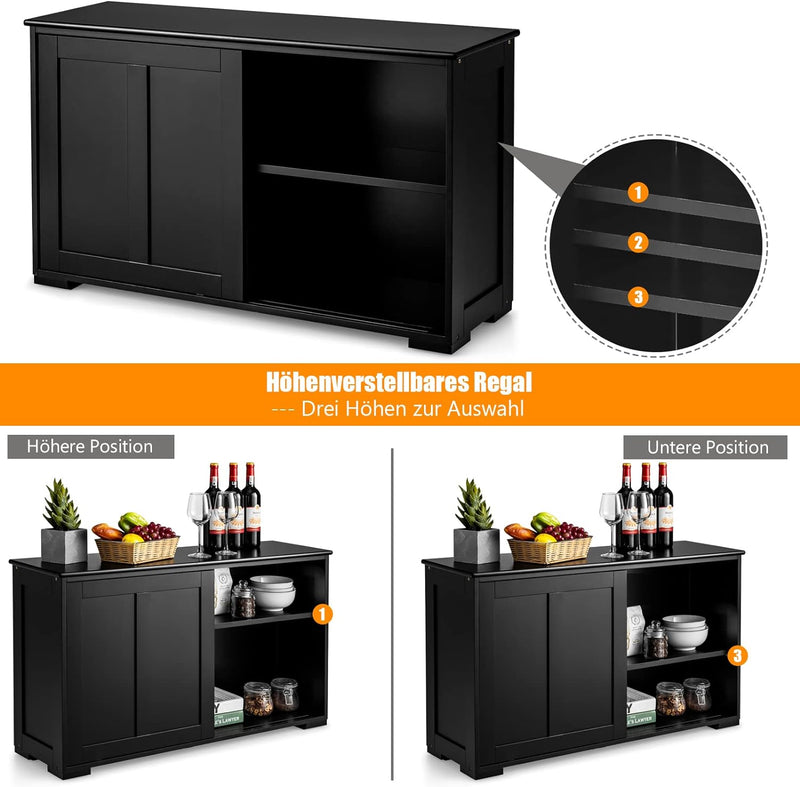 COSTWAY Sideboard, Küchenschrank mit Schiebetüren, höhenverstellbarer Ablage, Beistellschrank für Kü