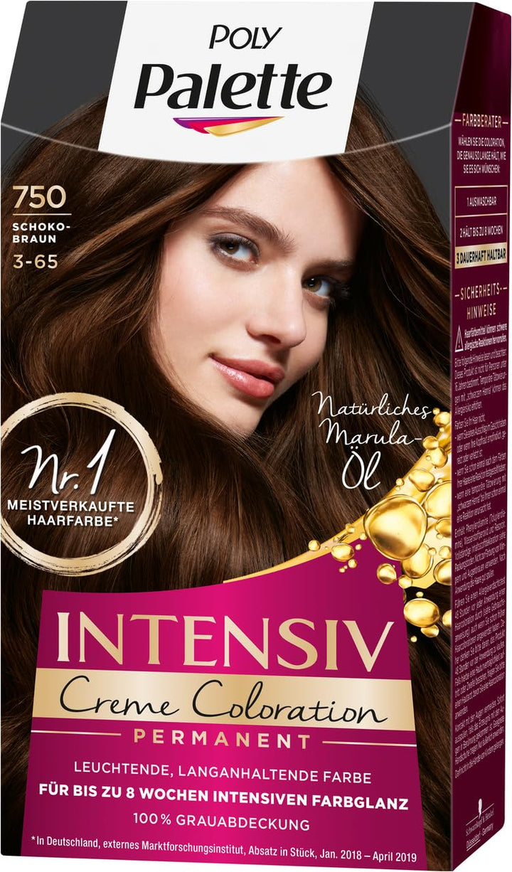 Palette Intensiv Creme Coloration 3-65/750 Schokobraun Stufe 3 (3 x 115 ml), Permanente Haarfarbe fü