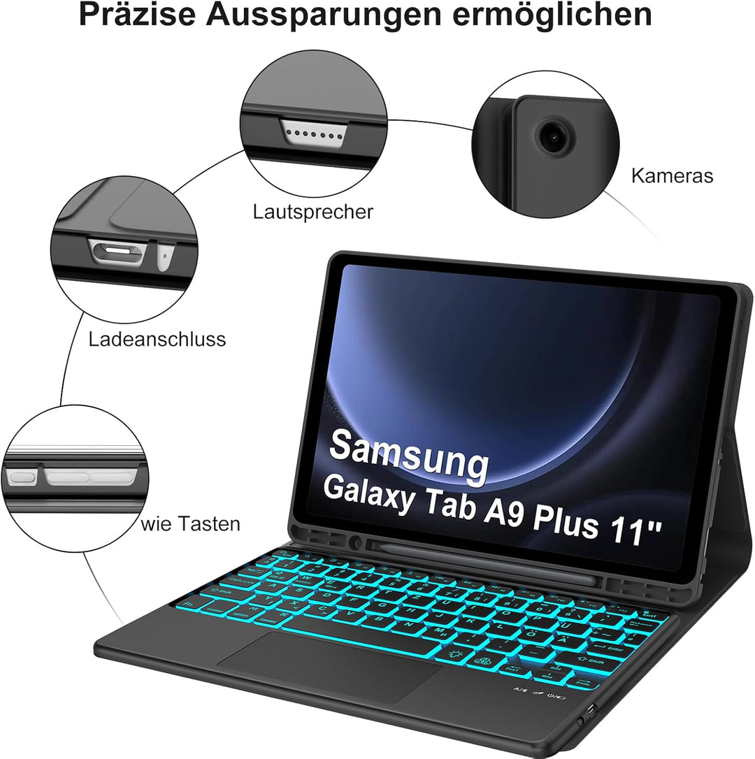 IVEOPPE Tastatur Hülle für Samsung Galaxy Tab А9 Plus 11 Zoll Con Touchpad, [QWERTZ Deutsches], Blue