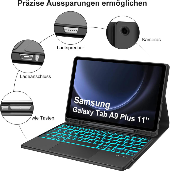 IVEOPPE Tastatur Hülle für Samsung Galaxy Tab А9 Plus 11 Zoll Con Touchpad, [QWERTZ Deutsches], Blue