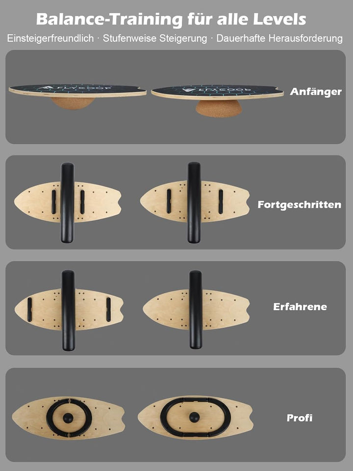 Balance Board für Erwachsene – Holz Balance Board Set mit Rolle &amp; Ball, Surf Trainer Indoor, Wackelb