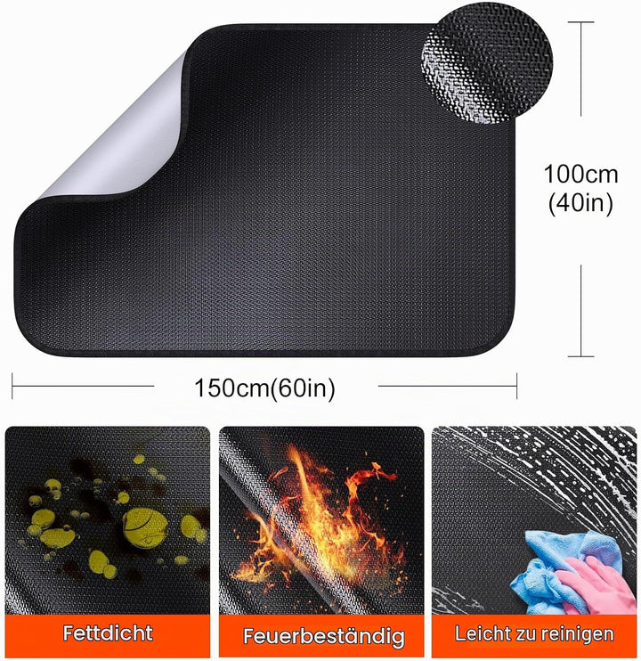 Feuerfeste Unterlage 100 × 150cm, Glasfasersilikon Hitzeschutzmatte, Grillmatte Bodenschutz, Bodensc