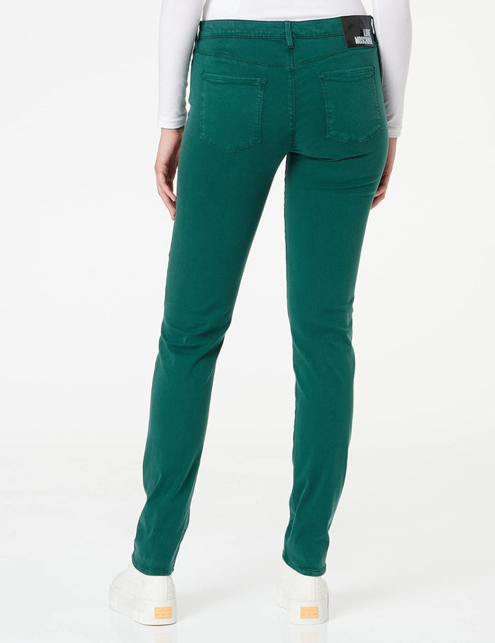 Love Moschino Damen Garment Dyed Twill with Black Shiny Logo Back Tag Casual Pants 26 Grün, 26 Grün