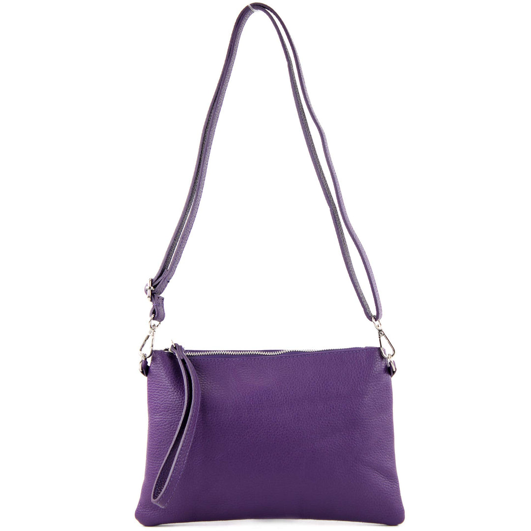 modamoda de - T186 - ital. Clutch Umhängetasche Leder Medium Lila, Lila
