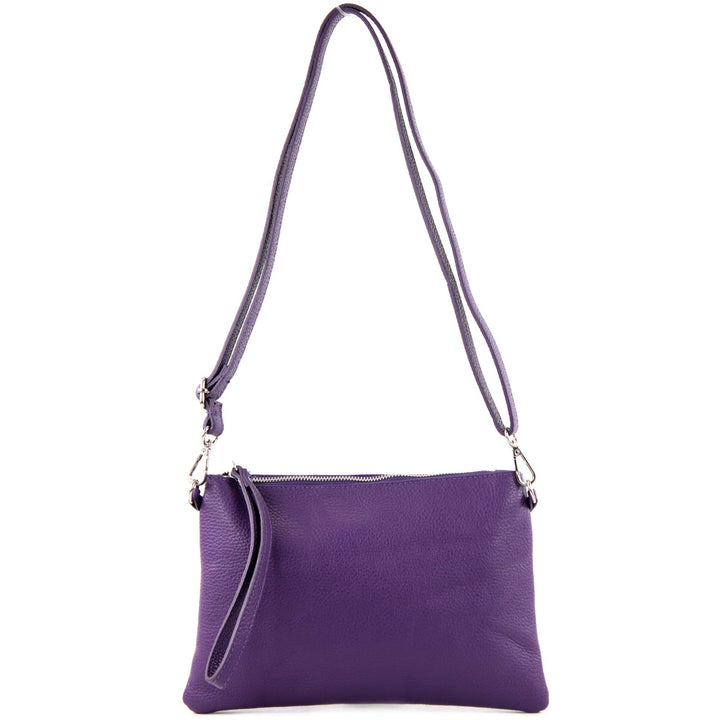 modamoda de - T186 - ital. Clutch Umhängetasche Leder Medium Lila, Lila