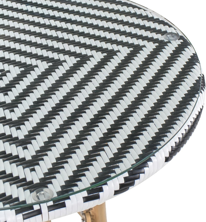 Beliani Stilvoller Gartentisch Rattan schwarz und weiss rund Rifreddo