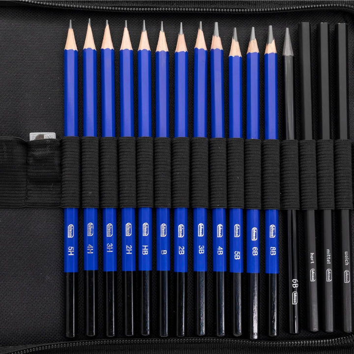 Idena 60065 - Zeichenset, 34 Teile in praktischer Aufbewahrungstasche, Zeichenzubehör-Set ideal für