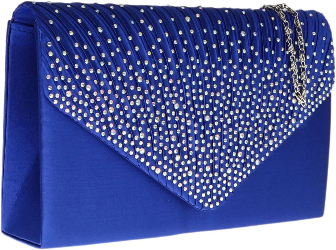 Girly Handbags Plissee-Clutch aus Satin mit Diamant-Schulterkette, eleganter Abschlussball, Hochzeit