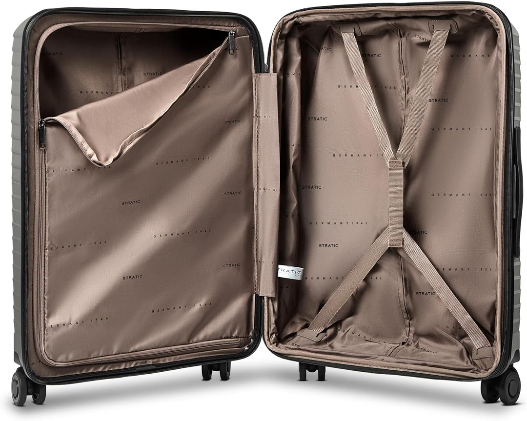 Stratic Shine Koffer gross | Trolley mit 4 360° Drehbare Rollen, Kreuzpackgurt, Dehnfalten, arretier