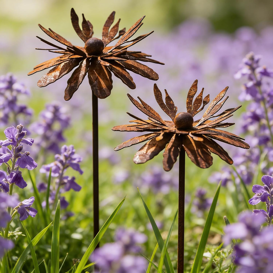 Gartendeko 2er Set Rost Deko für Rostige Gartendeko Cortenstahl Gartenstecker Metall Blume Mohn Rost