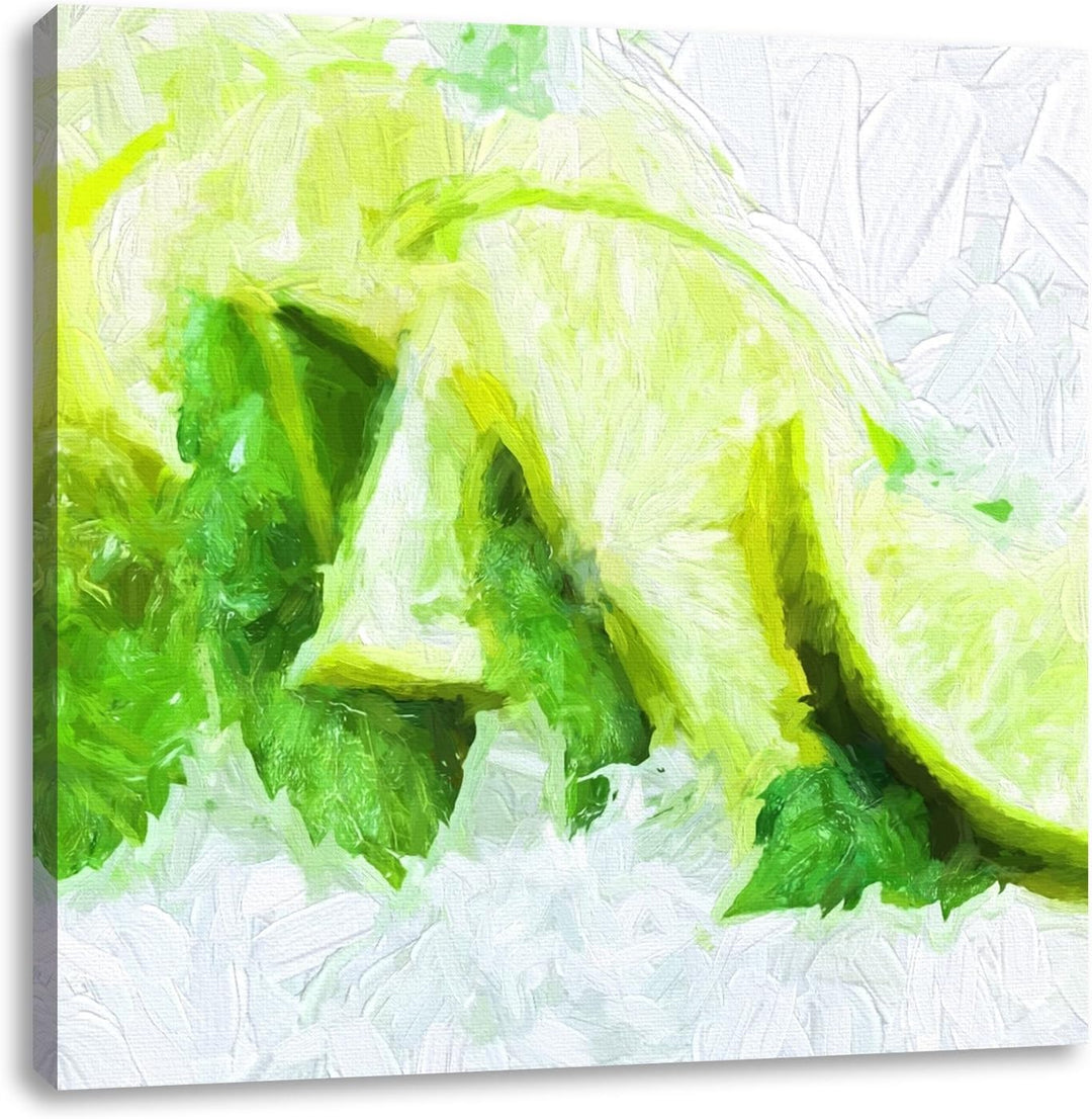 Pixxprint Minze Limetten EIS als Leinwandbild/Grösse: 70x70 cm/Wandbild/Kunstdruck/fertig bespannt,