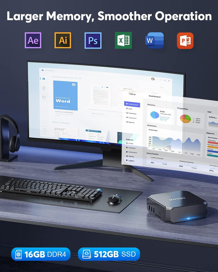 NiPoGi AK2 PLUS Mini PC, 12th Gen Intel Alder Lake-N100(bis zu 3,4 GHz), 16GB RAM 512GB M.2 SSD Mini