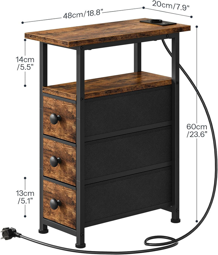 HOOBRO Nachttisch mit Ladestation, 1 Standardsteckdose, 2 USB-Anschlüsse, schmaler Beistelltisch, 3