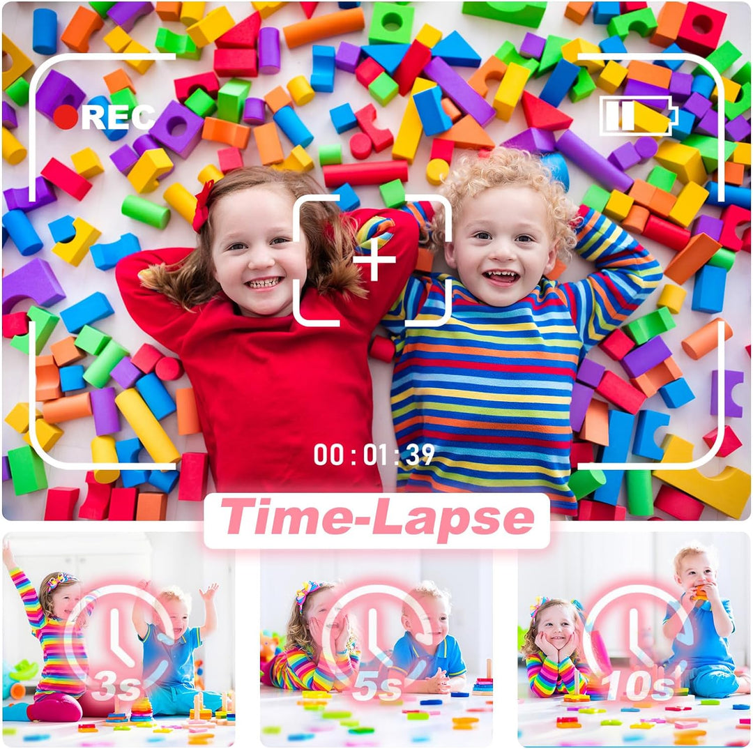 KinderKamera,DigitalKamera Print Sofortbildkamera 1080P 2.0 Zoll Bildschirm Videokamera Schwarzweiss
