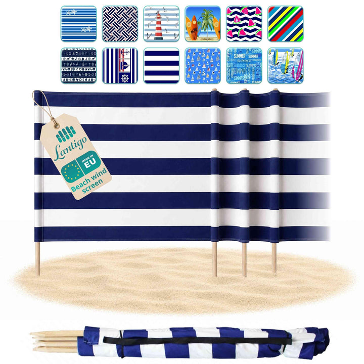 Strandparavent Klassische Streifen 6m | Windschutz Sichtschutz Strand Mikrofaser UV-Schutz 80cm Desi