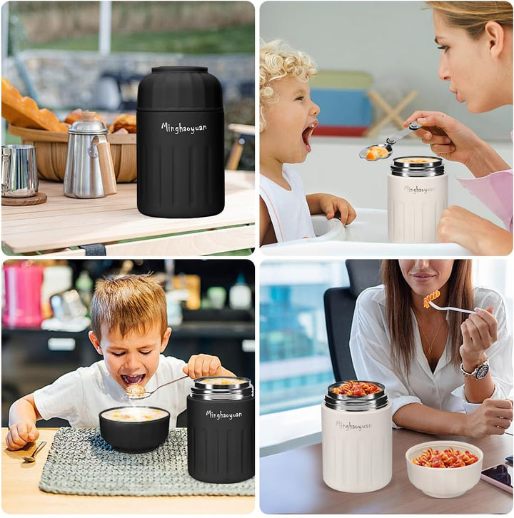 Thermobehälter für Essen, 600ml Edelstahl Thermobecher Essen mit Löffel, 100% auslaufsicher, Warmhal