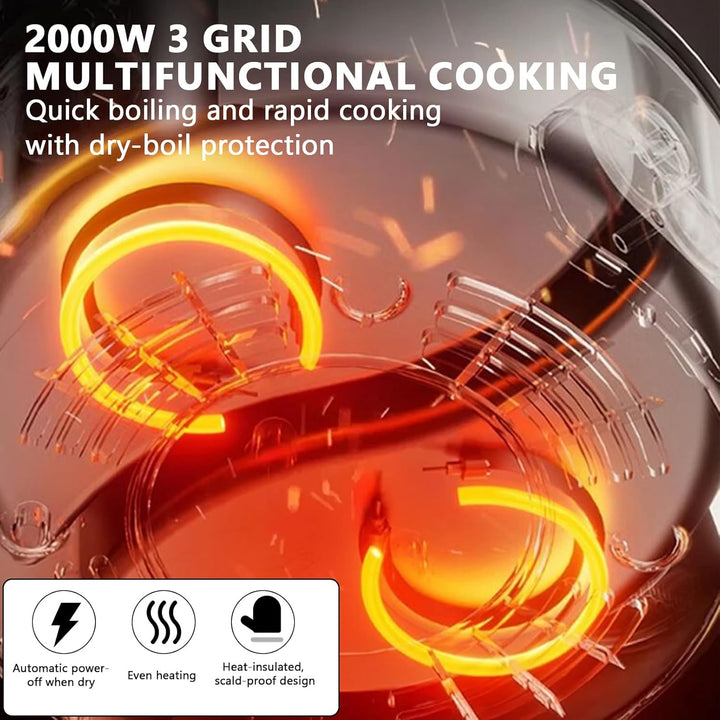 Hotpot Elektrisch Pot, 5.3L Elektrischer Kochtopf mit Schnellheizung&Drei Drehknöpfe, 1600W Elektris