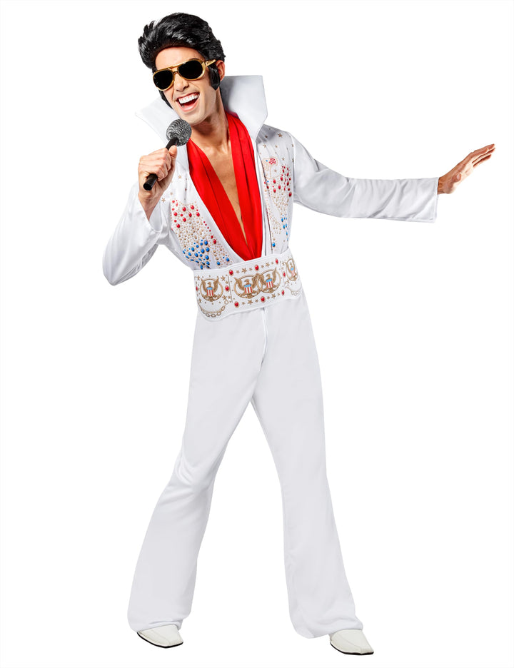 Vegaoo Schickes Elvis Presley-Kostüm für Erwachsene M Weiss/Opulenter Garten, M Weiss/Opulenter Gart