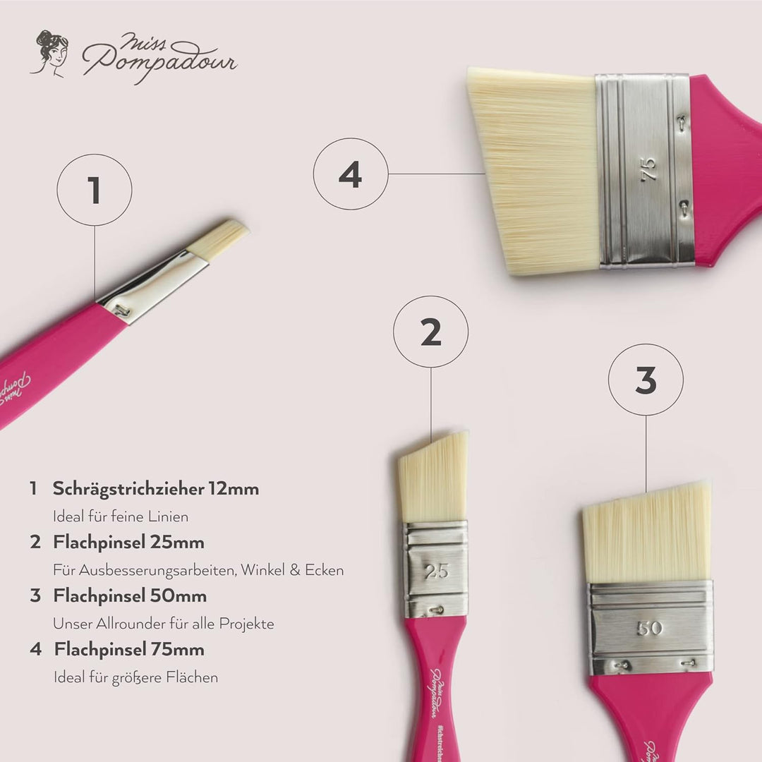 MissPompadour 4er Pinselset für Wandfarbe, Kreidefarbe, Holzfarbe, Möbelfarbe - Malerset mit 4 Pinse