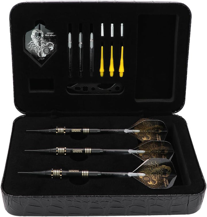 Cuesoul 16 Grams Deluxe Soft Tip Darts Set with Luxury Case（Black Scorpion Series） HX-STL-B2303+D604
