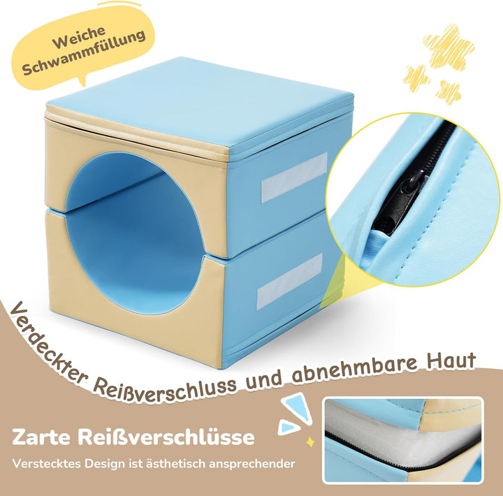 Schaumstoffbausteine 6-in-1 mit Krabbelbogen und Wellenrutsche – Indoor Klettergerüst & Motorikspiel