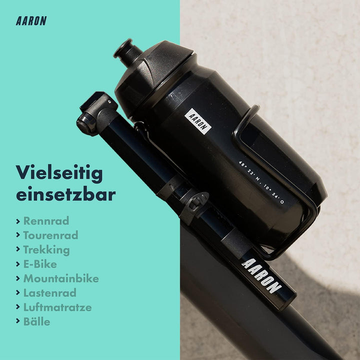 AARON Pocket One Mini Fahrradpumpe für alle Ventile - kompakte Luftpumpe passend für jeden Rahmen -