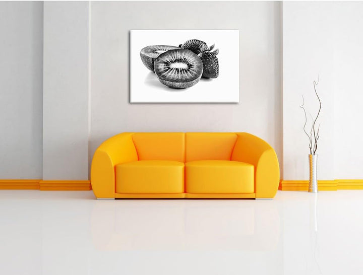 Pixxprint Kiwi und Erdbeeren als Leinwandbild/Grösse: 100x70 cm/Wandbild/Kunstdruck/fertig bespannt,