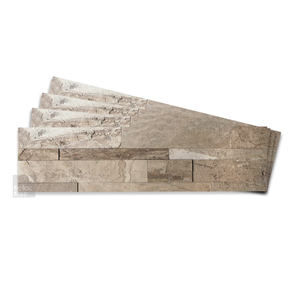 Tic Tac Tiles 60 x 15cm, 4 stück Naturstein Steinwand Geprägt 3D Wandpaneele Selbstklebend Premium S
